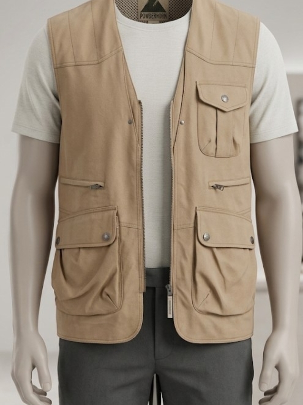 Powderhorn Men's Tan Utility Vest (Sz M) Tactical 80's Cargo Fishing Gorpcore